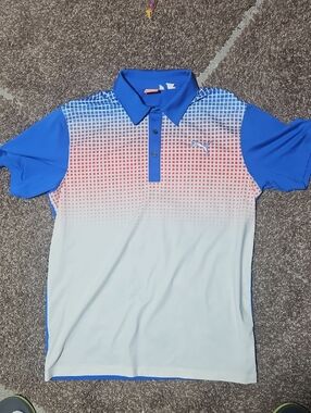 Puma Men's Blue, White & Red Gradient Polo